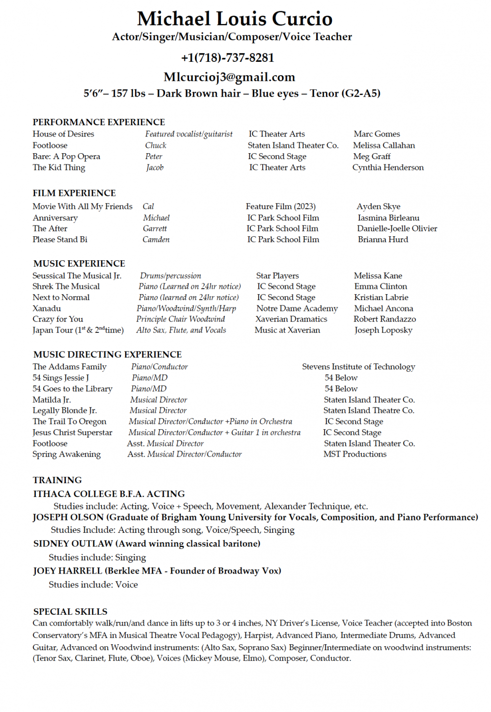 MLC Artistic Resume